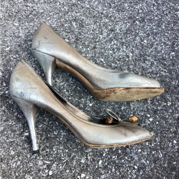 Acubi mermaidcore fairycore Gucci Open Toe Silver Heel Leather Shoes US 7.5 - Picture 4 of 15